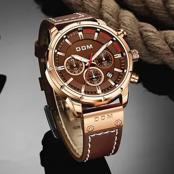 DOM Sapphire спортни часовници за мъже Glod Top Brand луксозни кожени военни ръчен часовник Man Хронограф часовник M-1320GL-5M