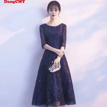 DongCMY нови къси искри абитуриентски рокли елегантен плюс размер тъмно синьо Vestidos партия роба де вечер рокля