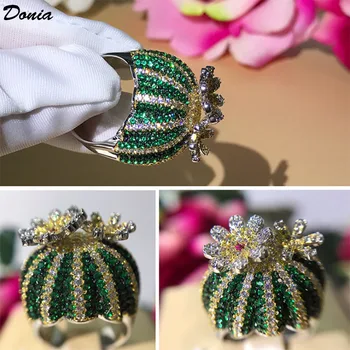 Donia Fashion jewelry new open ring green AAA Циркон цвят цвете пръстен кактус въртящо пръстен класическа дама въртящо се пръстен