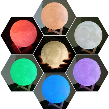 Dropship 3D Print Moon Lamp 20 см 18 см 15cm цветна смяна на Touch USB Led Night Light Home Decor творчески подарък