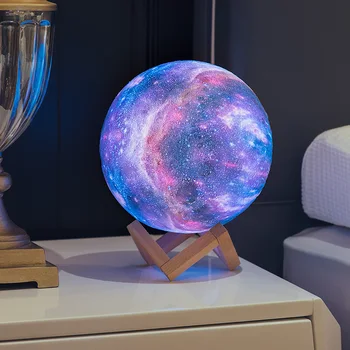 Dropship 3D Print Star Moon Lamp Colorful Change Touch Home Decor творчески подарък Usb Led Night Light Galaxy Lamp