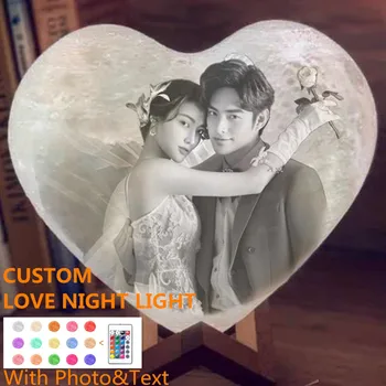 Dropshipping Customized Love Night Light 3D САМ Moon Night Lamp For Valentine ' s Day Gift Text & Photo USB Rechargeab Сърце Shape