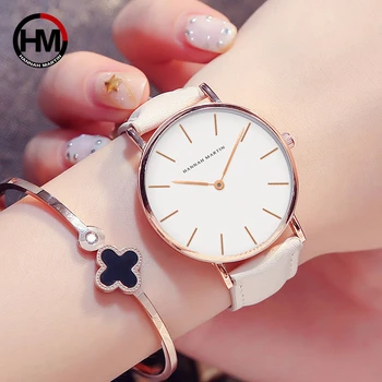 Dropshipping Япония кварцов прости жени са модни часовници бяла кожена каишка дамски Ръчен часовник на марката водоустойчив часовник 36 мм