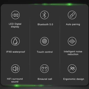Eardots XT-01TWS Безжични Bluetooth слушалки 2200mAh зарядно устройство ще захранване на скоростната стерео спортна водоустойчива слушалки подложка с микрофон