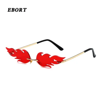 EBORT мода огън, пламък слънчеви очила на Жените и Мъжете без рамки вълна слънчеви очила с UV 400 точки луксозни тенденция тесни слънчеви очила