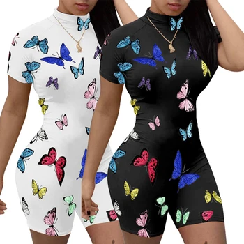 Echoine Sexy Summer Butterfly Print Sport Women Jumpsuits Rompers Club Party Outfits Playsuit Total Bodysuit Градинска Облекло