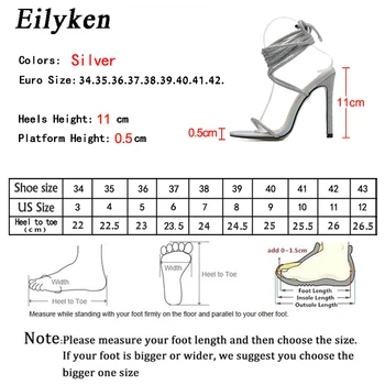 Eilyken Silver Crystal Кристал Секси Сандали Women Summer Ankle Lace-Up Open-Toe Thin High Heel Sandals Wedding Dress Shoes