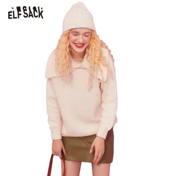 ELFSACK твърди чисти Лука деколте ежедневно пуловер плетени пуловери жени, 2020 есента реколта Japaness дами основни ежедневни меки върхове
