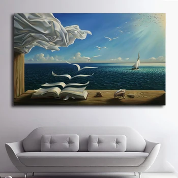 Embelish Платно Painting The Waves Book Sailboat For Salvador Dali Платно Poster Print For Living Room Home Wall Decoration