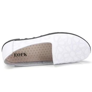 EOFK New Spring Autumn Women Loafers Flats Lady Soft Leather Elegant Embroider Slip-on Round Toe Ежедневни обувки