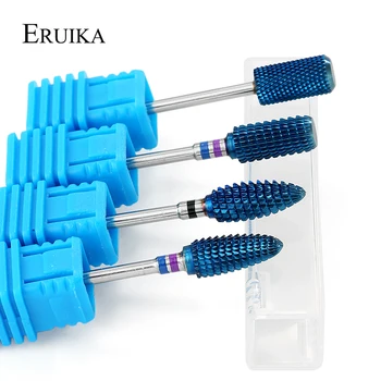 ERUIKA 4 Type Blue Tungsten Carbide Нокти Пробийте Bit Nano Coating Metal Bits Machine For Nail Manicure Milling Пробийте Accessories