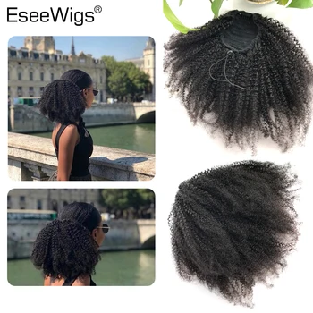 Eseewigs 4B 4C афро извратени къдрава човешка коса опашка за черни жени натурален цвят на косата Реми 1 бр клип в дантела горе-долу