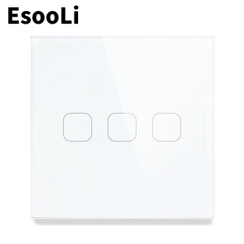 EsooLi EU/UK Standard Light Switch Wall Touch Sensor Switch,Crystal Glass switch power,1/2/3 Gang 1 Way,Light Wall Touch MUTE