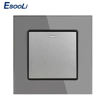 Esooli White Crystal Luxury Tempered Glass Panel 1 Gang 1 Way Wall Light Switch Button On / Off, Wall Превключвател 16A 250V AC