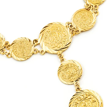 Ethlyn мюсюлмани Ислямска монета колие набор от златен цвят, монети, обеци+гривна+пръстени+колие жени сватбени бижута, бижута комплекти S041