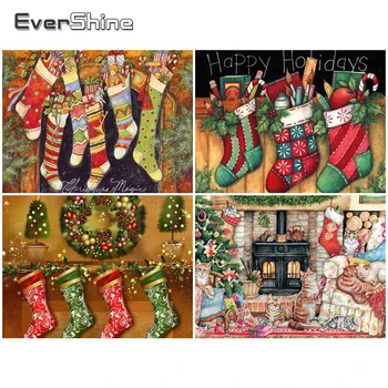 Evershine САМ Diamond Embroidery Коледа Чорапи Cross Stitch Diamond Живопис Cartoon Full Square Mosaic Christmas Art Decor