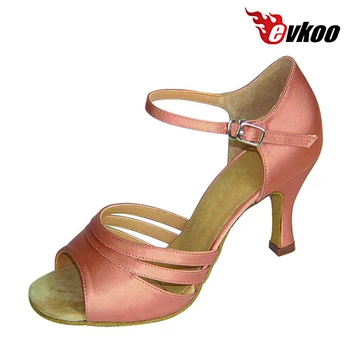 Evkoodance сатен жена латински Сальсатанго бални танци обувки 7 cm ток три цвята да изберете Evkoo-054