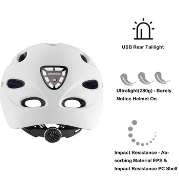 EXCLUSKY City Bicycle Helmet Size 56~61cm Red Road Bike Колоездене каска с led подсветка, USB зареждане Outdoor Safety Sport Cap D