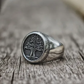 EYHIMD неръждаема стомана Дървото на живота печат пръстен класически мъжки Viking Амулет пръстени скандинавски бижута