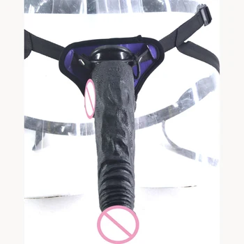 FAAK черен колан с голям вибратор вибратор реалистичен вибратор с каишка на пениса подвижна огромен член секс играчки за жени дискретна опаковка