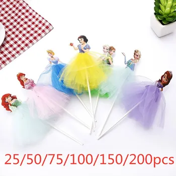 Factory Outlet Сладко Anna Elsa Sofia Tangled Belle and Ariel Принцеса Tiana cake Topper Собственоръчно Skirt for Birthday Kids Decor