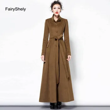 FairyShely Vintage вълна палто 2020 жените есен зима Нов плюс размера на жена дълъг раздел палто офис Дама колан, елегантен 3XL