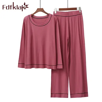 Fdfklak нова есен памучни пижами група жени пижами пижами свободни Pijama Mujer домашно облекло-дълги панталони нощен костюм 2 бр.