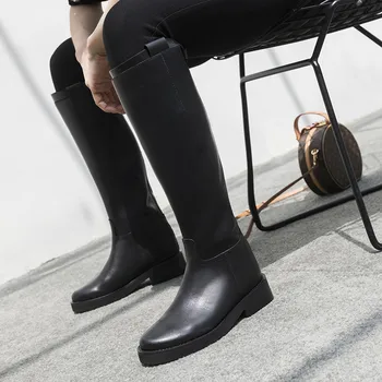 FEDONAS 2020 зима метална тока обувки за жени естествена кожа на нисък ток коляното ботуши за жени широко крака партия дълги обувки
