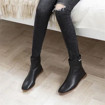 FEDONAS 2021 нова мода Секси Square Toe ниски токчета жени ботильоны Есен Зима естествена кожа партия основна обувки жена