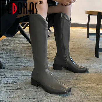 FEDONAS елегантен тънък дълги обувки жена 2020 Есен Зима Дамски обувки от естествена кожа, офис Дама партия Casula страна ботуши с цип