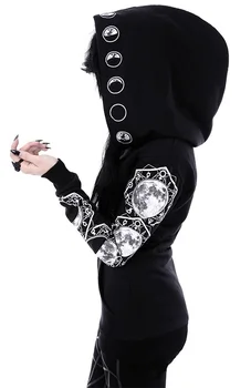 FEECOLOR дамска мода cosplay палто, яке печат готик пънк с дълъг ръкав вещица Луната hoody светкавица