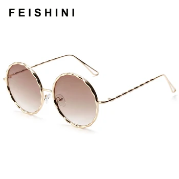FEISHINI марката дизайн steampunk UV400 защита луксозни метални кръгли слънчеви очила Жени ретро тънък малък мъжки слънчеви очила Звезда