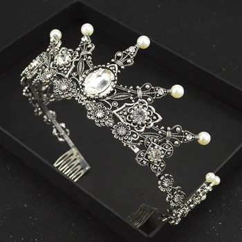 FMSWD мода ретро имитация на перли сватбата на принцеса гребен за коса диадема с ръчно изработени Кристални сватбени аксесоари за коса HG177/HG178