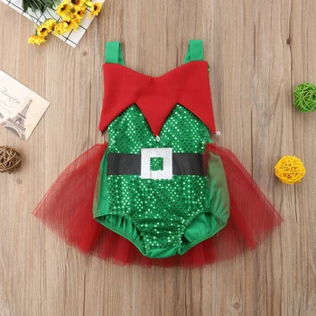 FOCUSNORM нова мода новородено момиченце на Коледно облекло дантела ръкави гащеризон Гащеризон рокля съоръжения