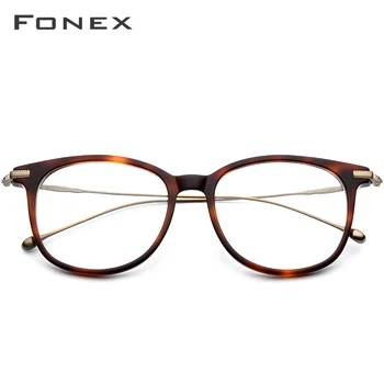 FONEX Titanium оптични очила рамка мъжете нова мода реколта площад рецепта за очила Жени късогледство точки 854