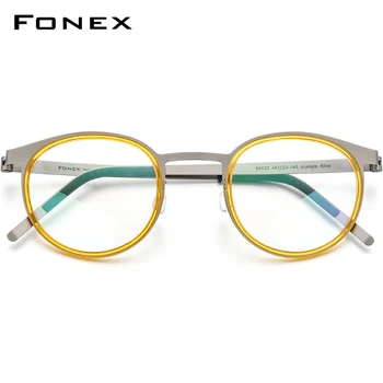 FONEX ацетат сплав очила на Мъже, Жени старомодни кръгли очила рамки късогледство оптични рамки рецепта Безвинтовые очила 98625