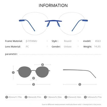 FONEX чист титан слънчеви очила рамка жени 2020 нови мъжете без рамки рецепта кръгли очила рамка късогледство оптични очила 8563