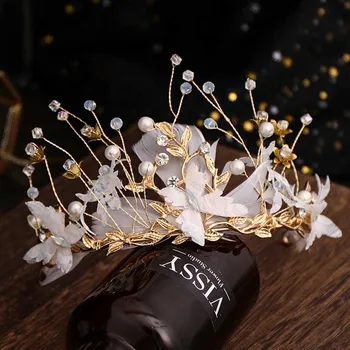 FORSEVEN корейски мода Crystal имитация на перли колела диадема Короната за жени на рождения ден момиче булка Noiva сватбена украса за коса