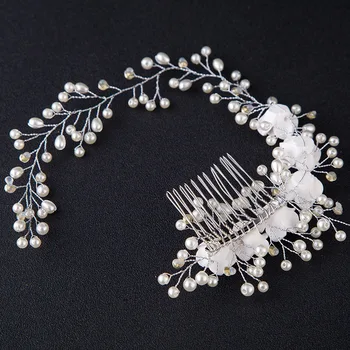 FORSEVEN перлени кристали гребени за коса бижута цветя диадеми лента за глава шапки и украшения за коса жените сватбени аксесоари за коса JL