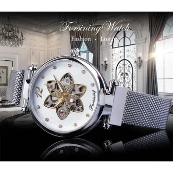 Forsining Fashion Womens Mechanical Watches Automatic Top Brand Luxury Diamond 2019 Slim Female Clock Waterproof Ladies Watches
