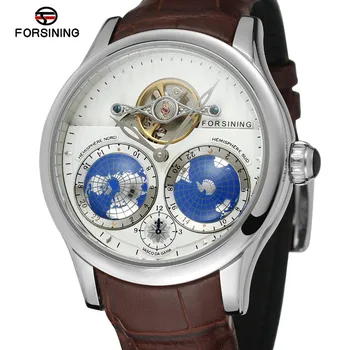 FORSINING на мъжката марка за луксозни механизъм за самостоятелно ликвидация корпус от неръждаема стомана карта на света циферблат на часовник и модерен дизайн часовници FSG9413M3