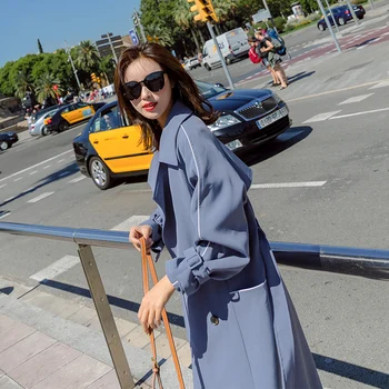 FTLZZ мода нова марка на жените тренч палто дълги ветровка Европа за Америка на мода тенденция двубортный тънки дълги окопи