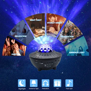 Galaxy lamp цветни проектора небето BT USB гласово управление на музикалния плеър LED Night Light романтична прожекционен светлина подарък за децата