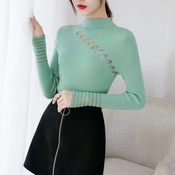 GALCAUR Бял ежедневни Лоскутная окото Дамски пуловери, поло с дълъг ръкав, тънък корейски женски Пуловери 2020 есенна мода нова