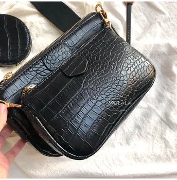 Gator печат жени чанта луксозен дизайнерски широка каишка Crossbody чанта верига прашка чанта изкуствена кожа дами 3 Чанта комплект чанта