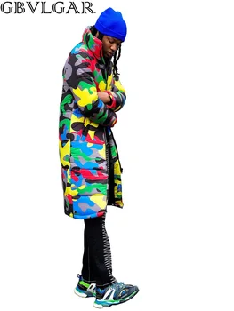 GBVLGAR 2020 ново зимно дамско палто с качулка и дълъг ръкав камуфляжный принт светкавица утиный пух топло яке градинска облекло стил екипировки