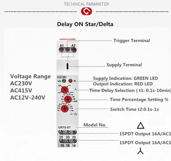 GEYA GRT8-ST Delay on Star-Delta Таймер Relay Soft starter AC230V 415V AC/DC12V-240V Delta Relay Motor Starter