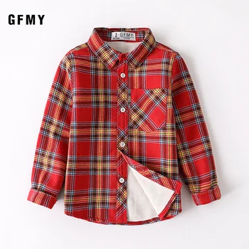 GFMY 2019 Winter Cotton Full Sleeve Fashion Plus velvet Plaid Boys Shirt 3T-12T Casual Big Детски Дрехи Can Be a Coat