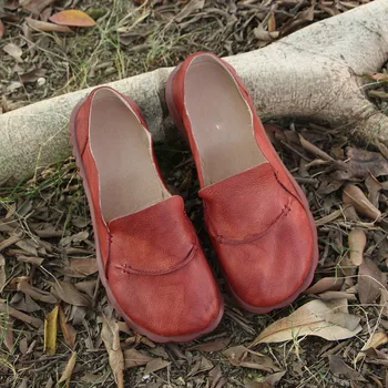 GKTINOO Пролет Нова Дамски обувки естествена кожа ретро ежедневни удобни обувки на плоска подметка е мека подметка ръчно изработени плоски обувки жените