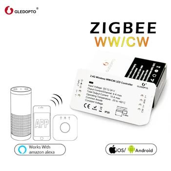 GLEDOPTO ZIGBEE линк light zll WW/CW led strip controller dc12-24v 360W smart app work control е съвместим с Amazon Echo plus